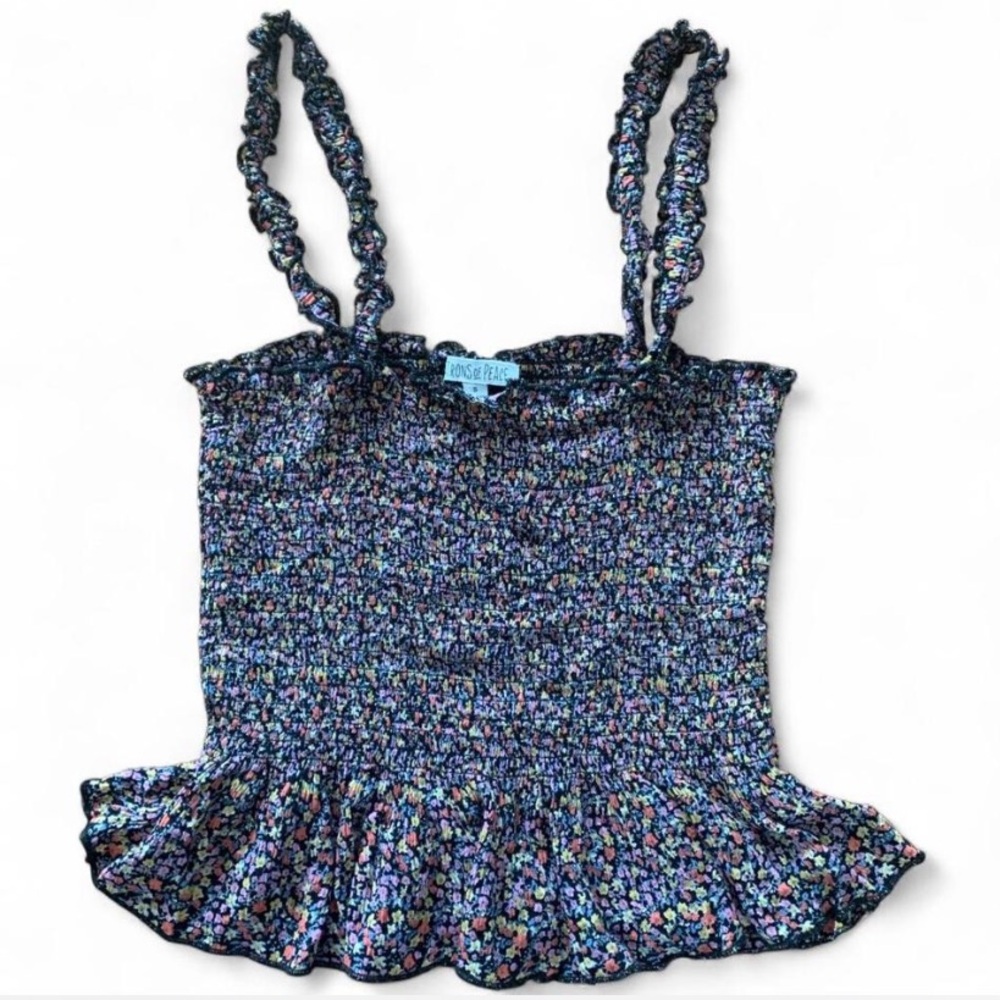 Patrons of Peace Black Multicolor Floral Smocked Tank